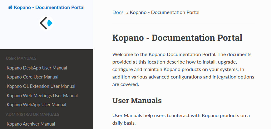 Screenshot Kopano Documentation