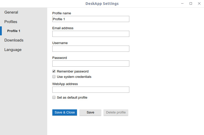 Screenshot DeskApp Create Profile